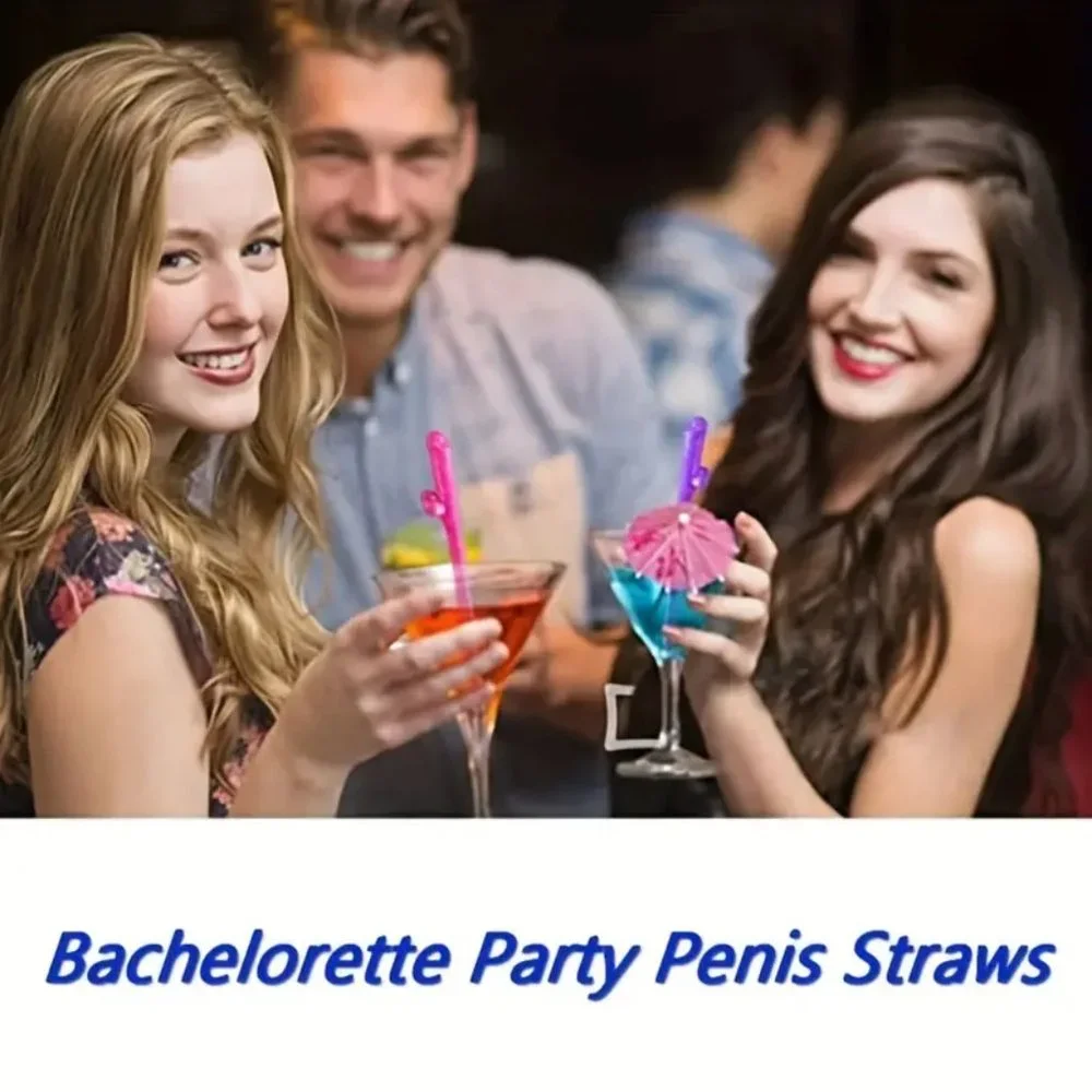 {NEW} 10Pc Bachelorette Party Penis Straws Plastic Mixed Colors